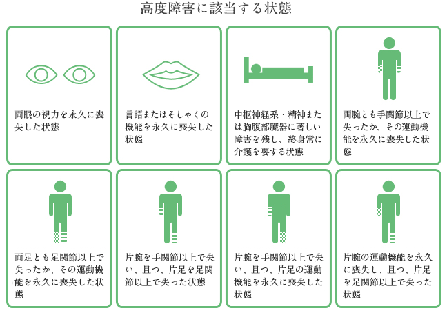 保険会社の定める高度障害状態の例